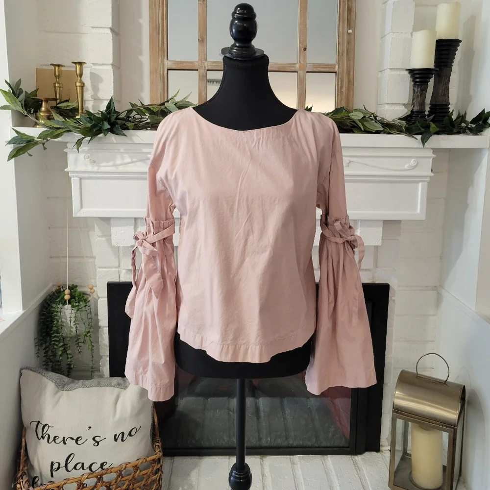 Free People So Obviously Yours Bell Sleeve In Blush Pink Bohemian Top Size Small - Picture 1 of 7